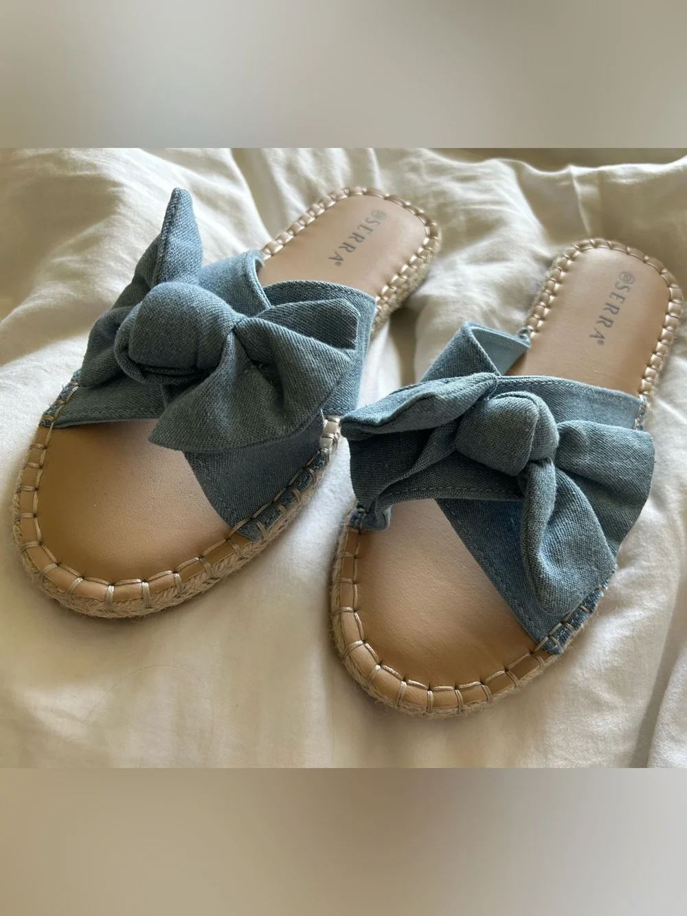 Serra Blue Bow Espadrille Slide Sandals